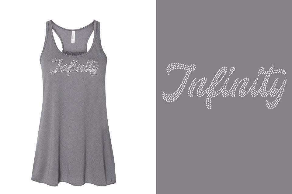 Rhinestones Infinity script text 1-color stones Youth Flowy Racerback Tank