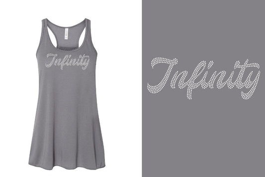 Rhinestones Infinity script text 1-color stones Youth Flowy Racerback Tank