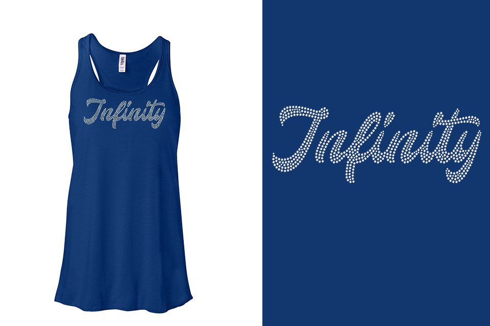 Rhinestones Infinity script text 1-color stones Youth Flowy Racerback Tank