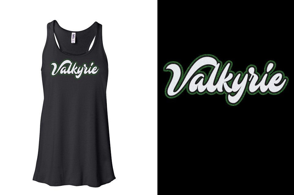 Valkyrie script text 3-color glitter Youth Flowy Racerback Tank