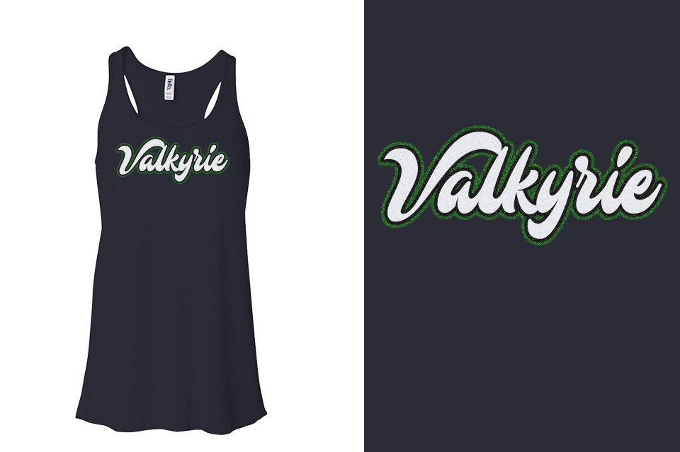 Valkyrie script text 3-color glitter Youth Flowy Racerback Tank