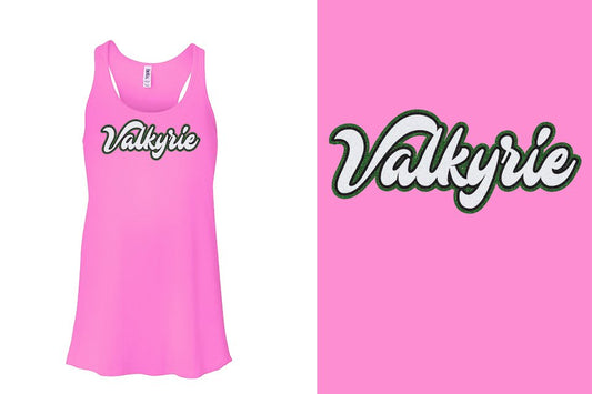 Valkyrie script text 3-color glitter Youth Flowy Racerback Tank