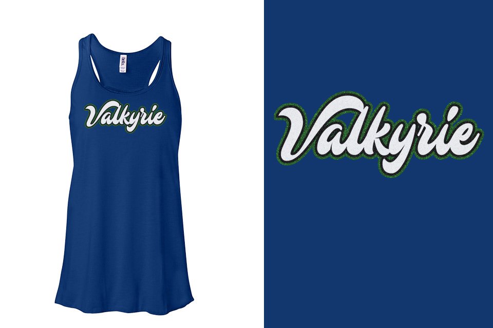 Valkyrie script text 3-color glitter Youth Flowy Racerback Tank