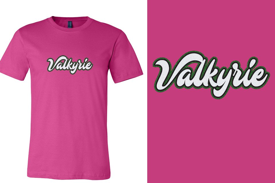 Valkyrie script text 3-color glitter Unisex t-shirt