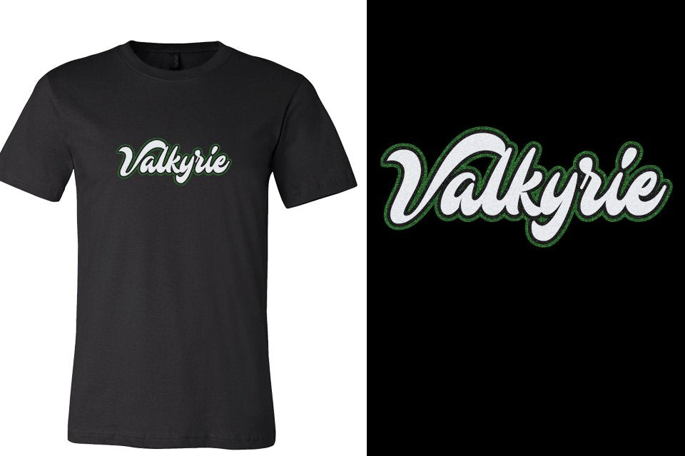 Valkyrie script text 3-color glitter Unisex t-shirt