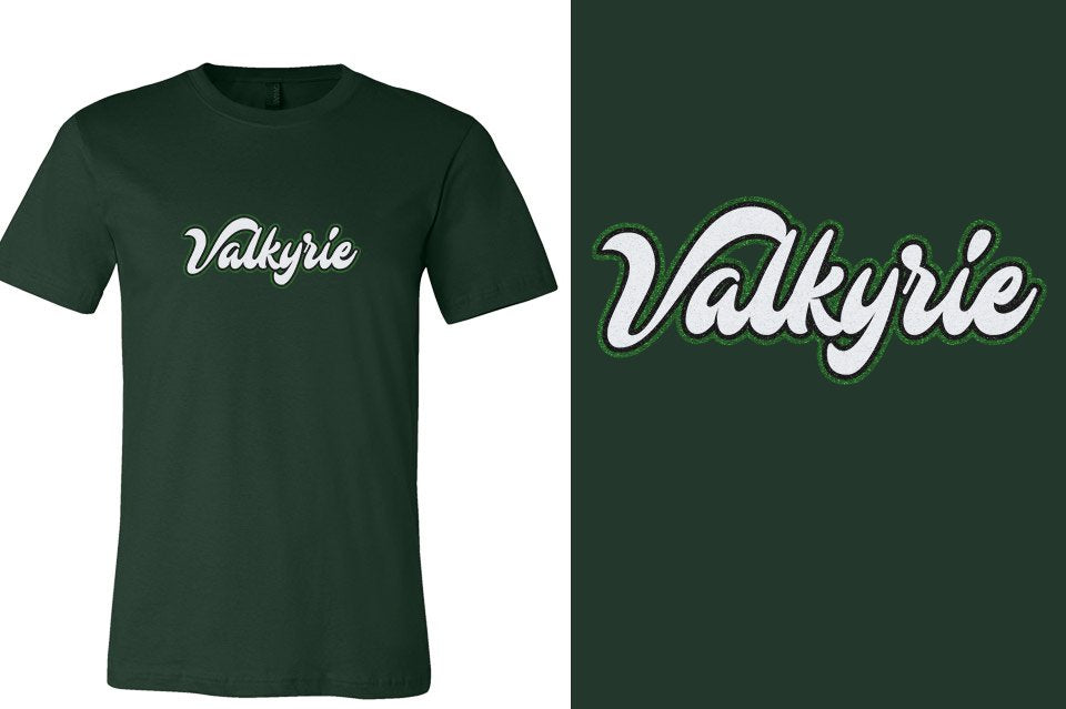Valkyrie script text 3-color glitter Unisex t-shirt