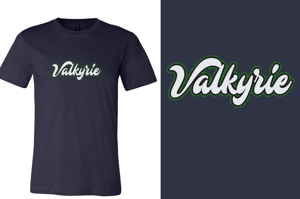 Valkyrie script text 3-color glitter Unisex t-shirt