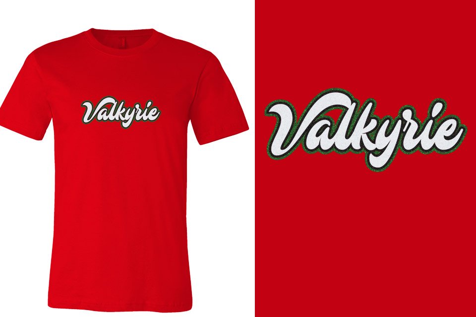 Valkyrie script text 3-color glitter Unisex t-shirt