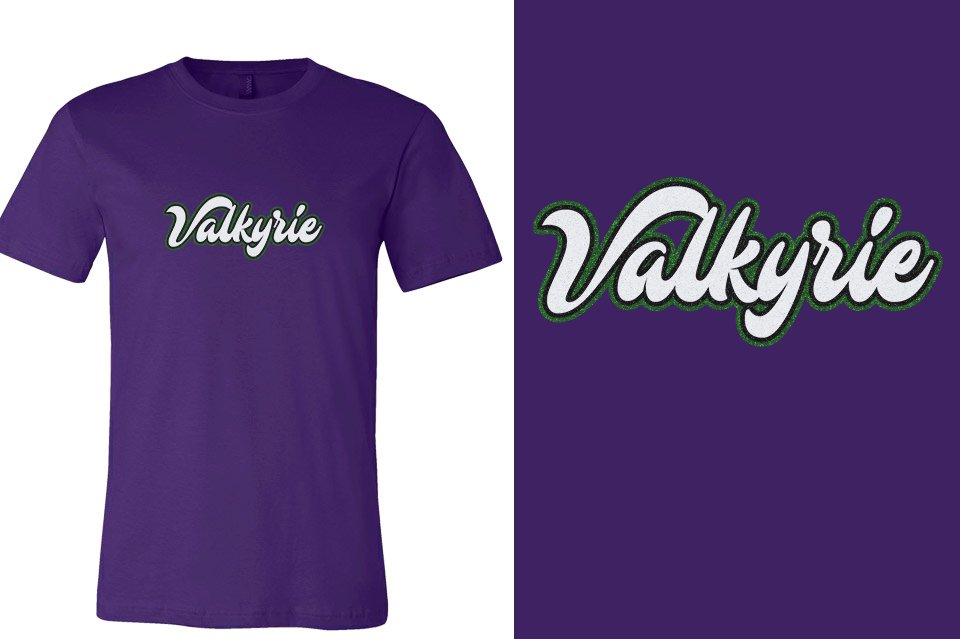 Valkyrie script text 3-color glitter Unisex t-shirt