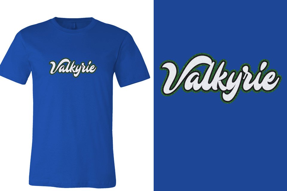Valkyrie script text 3-color glitter Unisex t-shirt