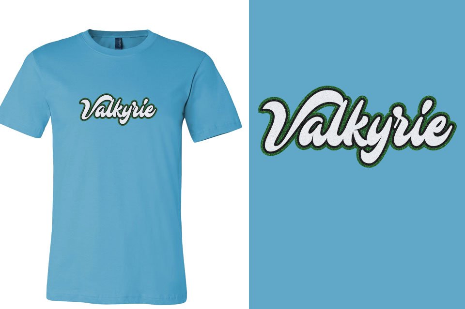 Valkyrie script text 3-color glitter Unisex t-shirt