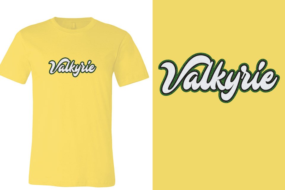 Valkyrie script text 3-color glitter Unisex t-shirt
