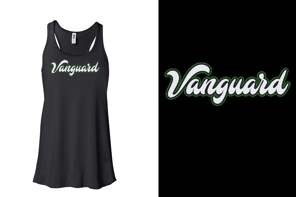 Vanguard script text 3-color glitter Youth Flowy Racerback Tank
