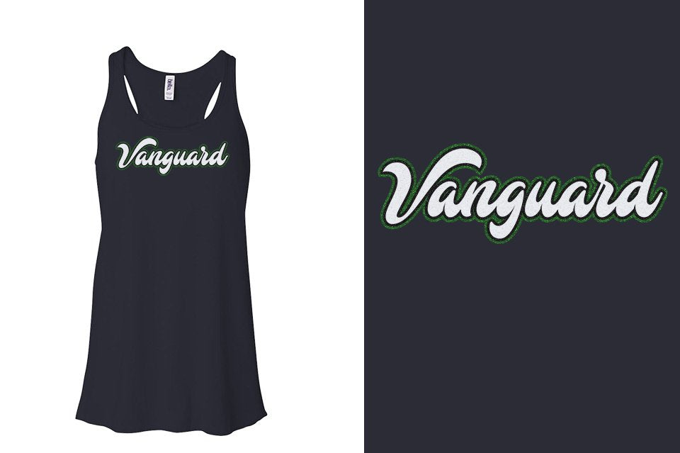 Vanguard script text 3-color glitter Youth Flowy Racerback Tank