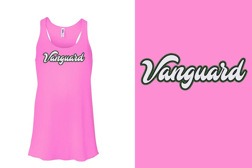 Vanguard script text 3-color glitter Youth Flowy Racerback Tank