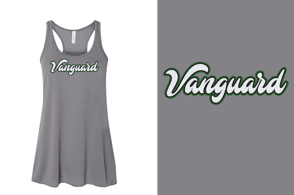 Vanguard script text 3-color glitter Youth Flowy Racerback Tank