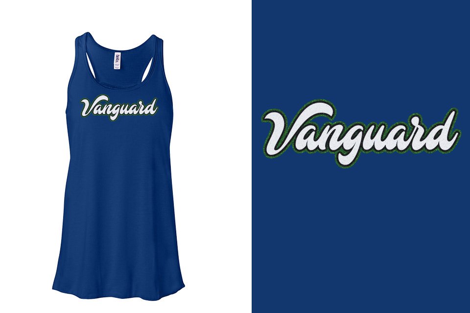 Vanguard script text 3-color glitter Youth Flowy Racerback Tank