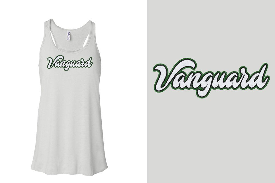 Vanguard script text 3-color glitter Youth Flowy Racerback Tank