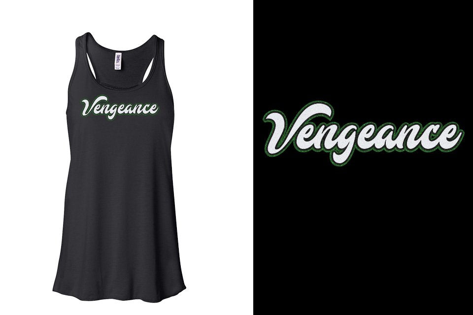 Vengeance script text 3-color glitter Youth Flowy Racerback Tank