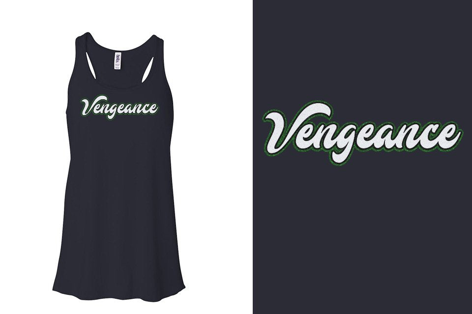 Vengeance script text 3-color glitter Youth Flowy Racerback Tank
