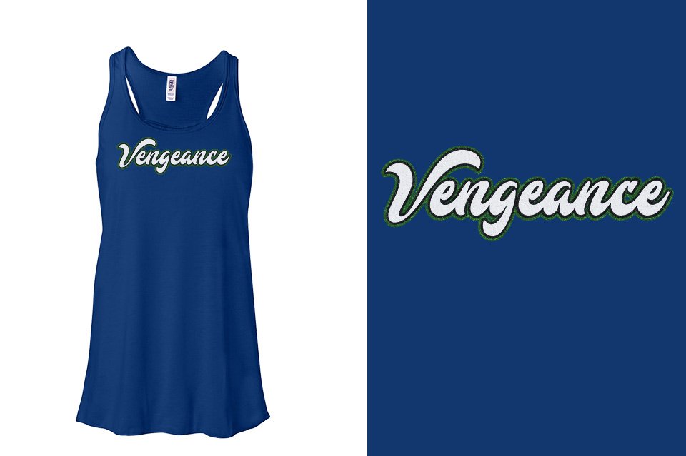 Vengeance script text 3-color glitter Youth Flowy Racerback Tank