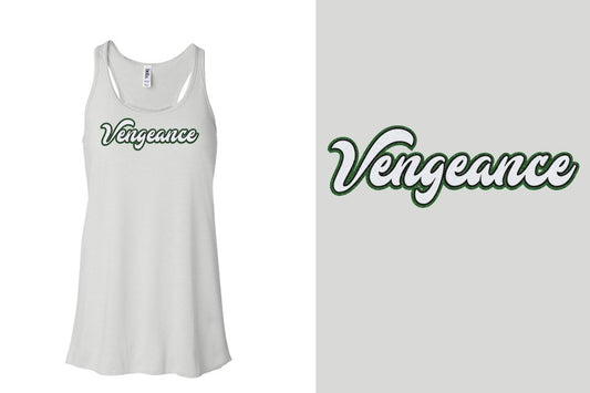 Vengeance script text 3-color glitter Youth Flowy Racerback Tank