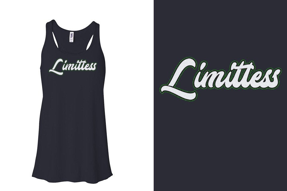 Limitless script text 3-color glitter Youth Flowy Racerback Tank