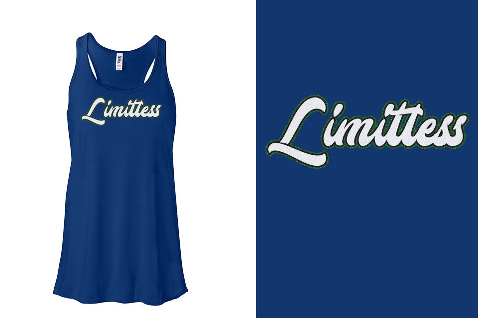 Limitless script text 3-color glitter Youth Flowy Racerback Tank