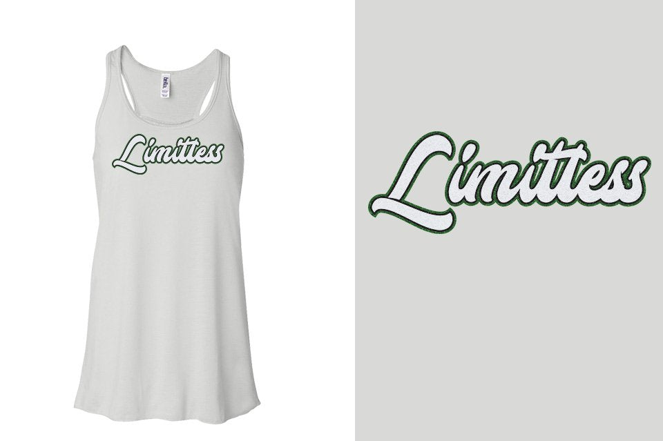 Limitless script text 3-color glitter Youth Flowy Racerback Tank