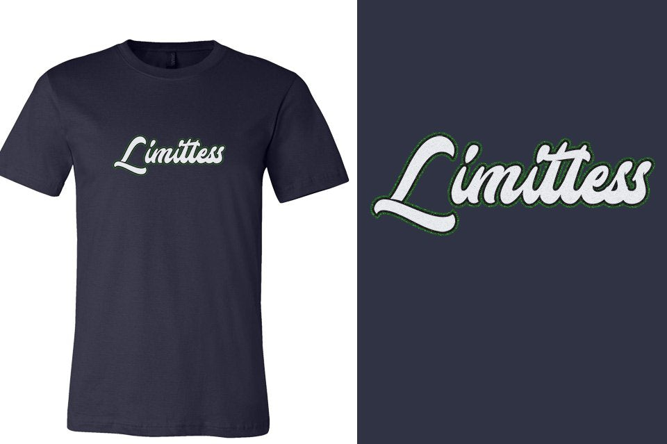 Limitless script text 3-color glitter Unisex t-shirt