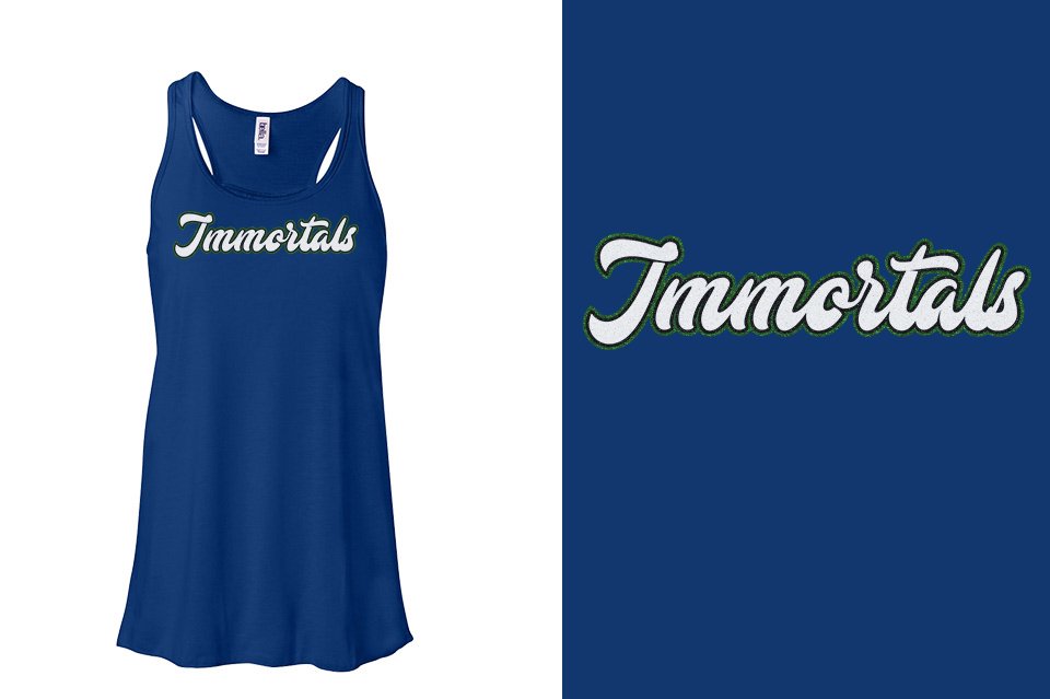 Immortals script text 3-color glitter Youth Flowy Racerback Tank