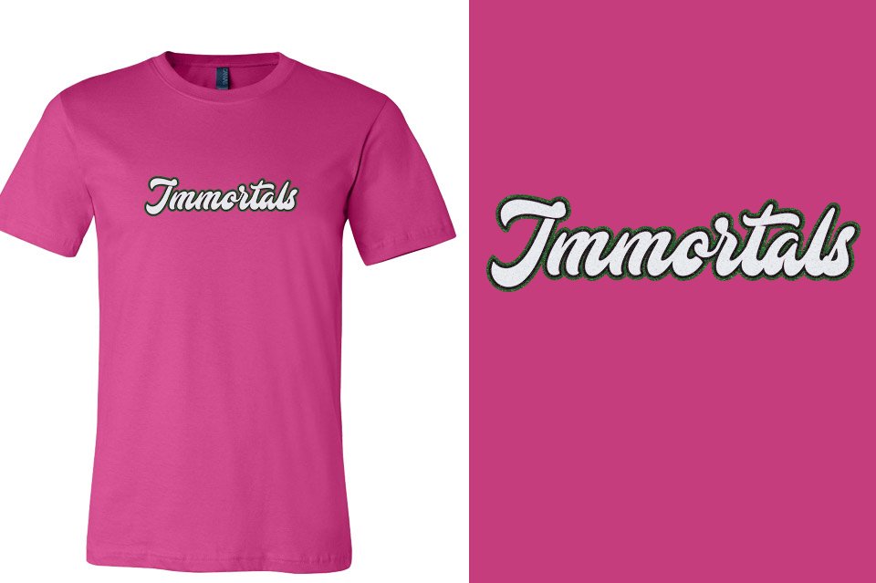 Immortals script text 3-color glitter Unisex t-shirt