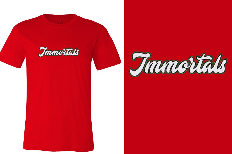 Immortals script text 3-color glitter Unisex t-shirt
