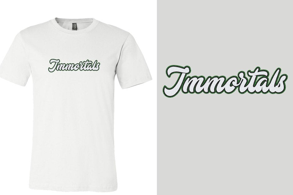 Immortals script text 3-color glitter Unisex t-shirt