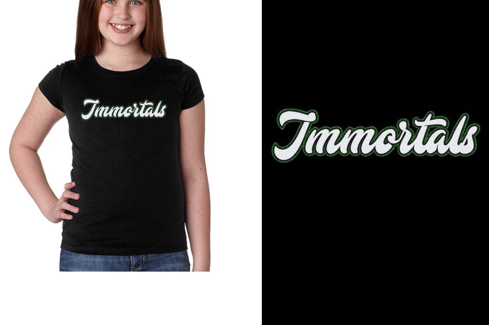 Immortals script text 3-color glitter Girls' Princess T-Shirt