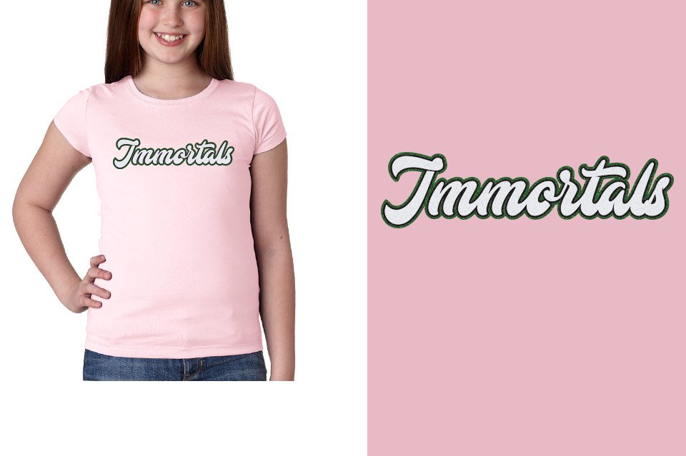 Immortals script text 3-color glitter Girls' Princess T-Shirt