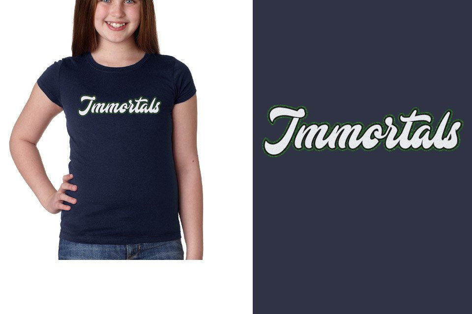 Immortals script text 3-color glitter Girls' Princess T-Shirt
