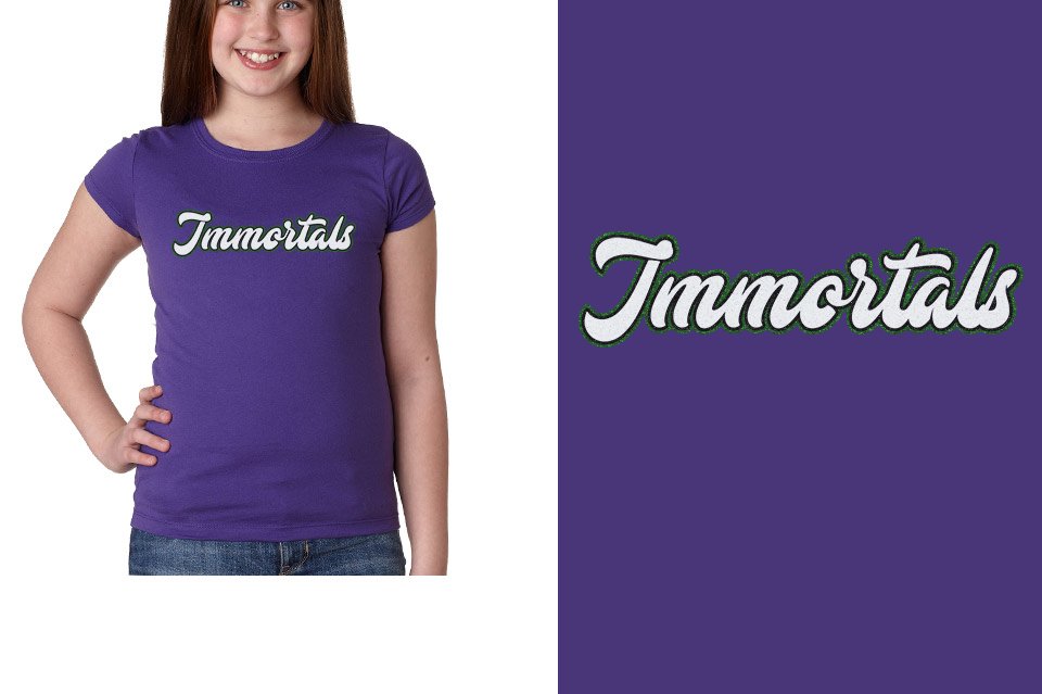 Immortals script text 3-color glitter Girls' Princess T-Shirt