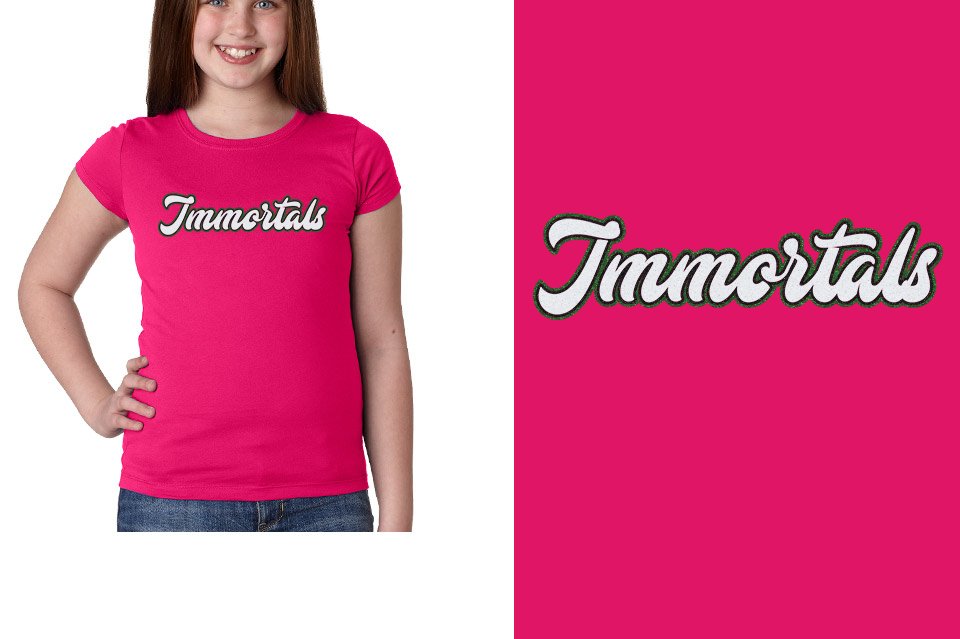 Immortals script text 3-color glitter Girls' Princess T-Shirt