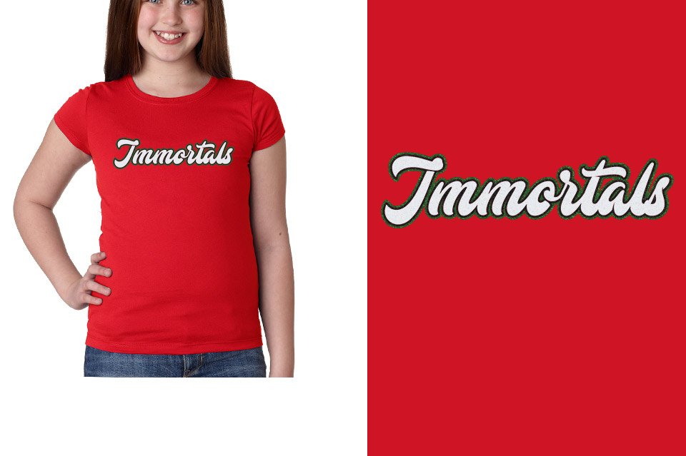 Immortals script text 3-color glitter Girls' Princess T-Shirt