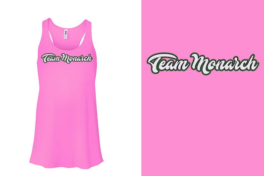 Team Monarch script text 3-color glitter Youth Flowy Racerback Tank