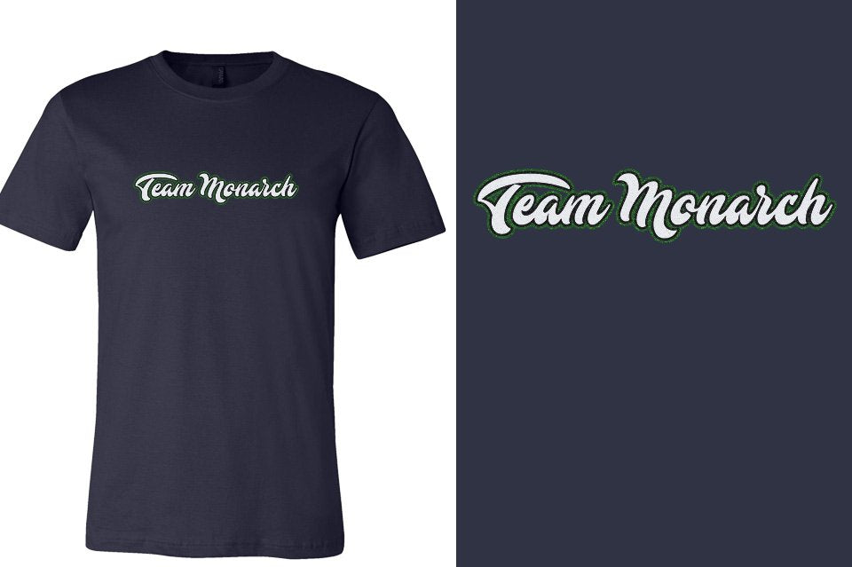 Team Monarch script text 3-color glitter Unisex t-shirt
