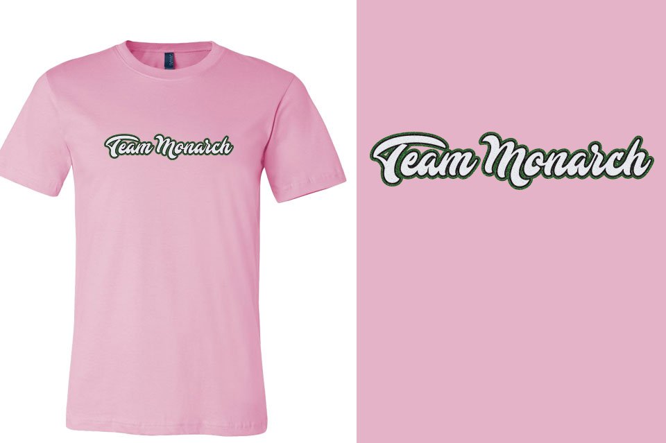 Team Monarch script text 3-color glitter Unisex t-shirt