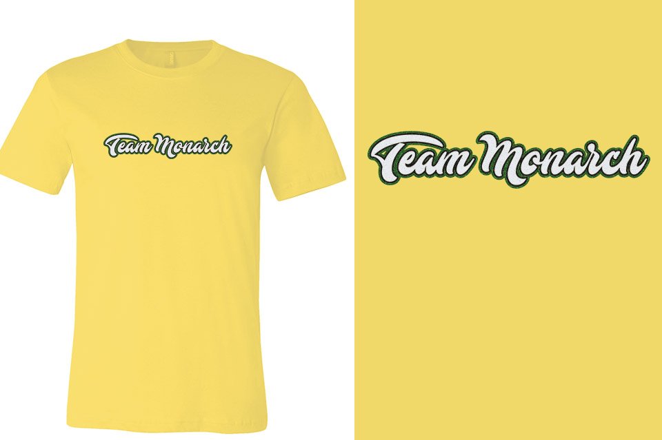 Team Monarch script text 3-color glitter Unisex t-shirt