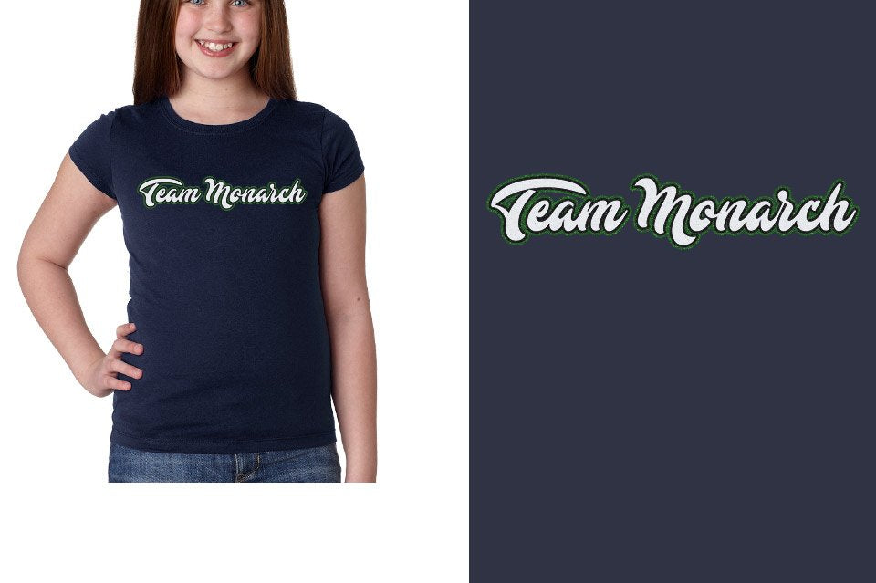Team Monarch script text 3-color glitter Girls' Princess T-Shirt