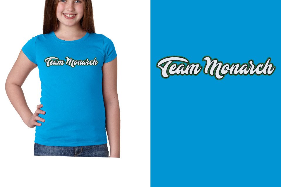 Team Monarch script text 3-color glitter Girls' Princess T-Shirt