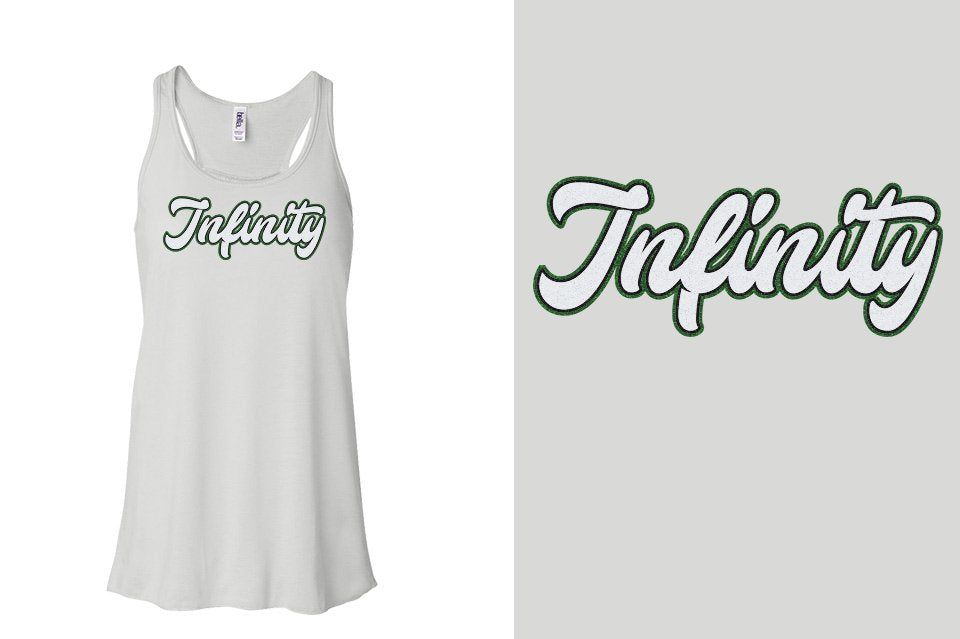 Infinity script text 3-color glitter Youth Flowy Racerback Tank