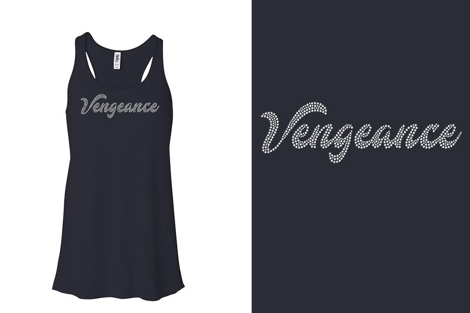Rhinestones Vengeance script 1-color stones Youth Flowy Racerback Tank