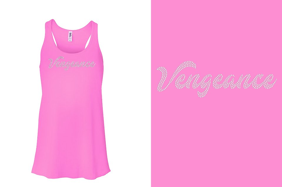 Rhinestones Vengeance script 1-color stones Youth Flowy Racerback Tank