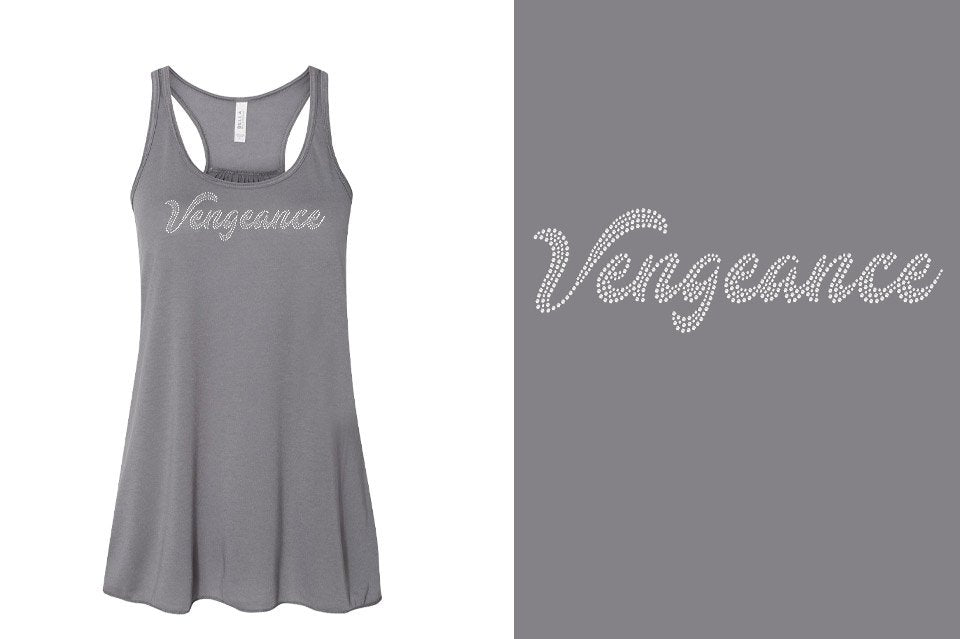 Rhinestones Vengeance script 1-color stones Youth Flowy Racerback Tank